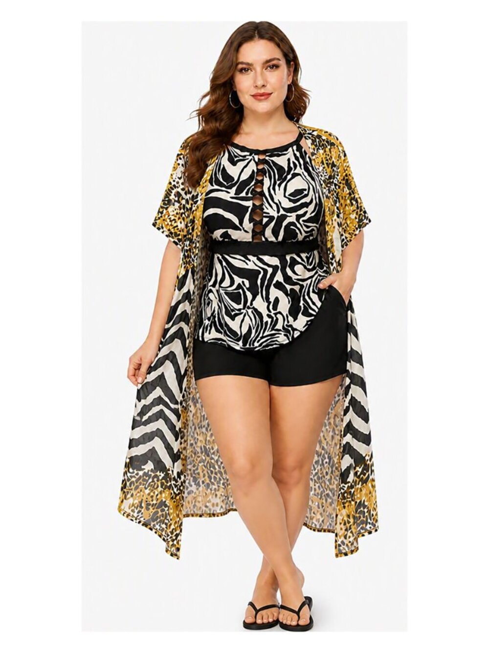 Animal Print Black and White Swim Top and CoverUp- 1XL - Picture 9 of 9